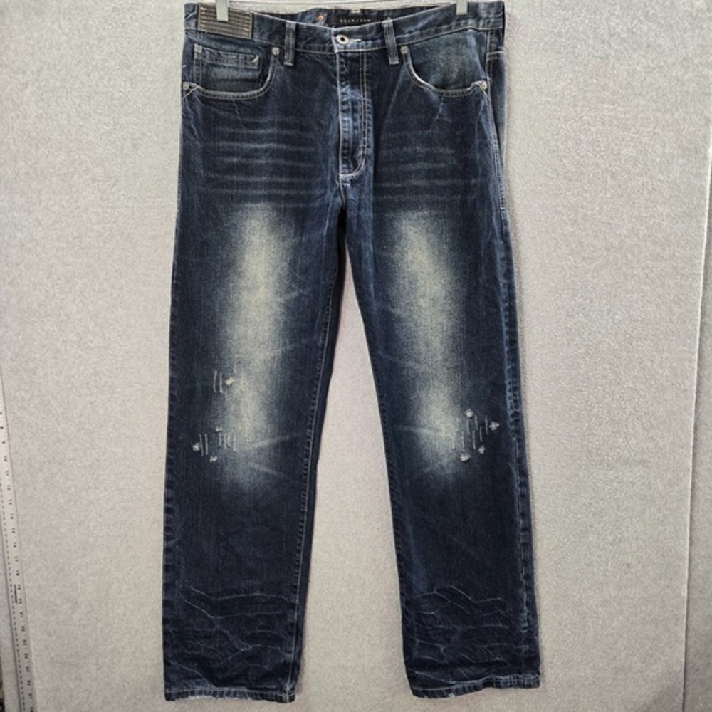 Sean John Men Jeans 36 Blue Denim Whisker Grunge Skater Hip Hop Baggy Y2K